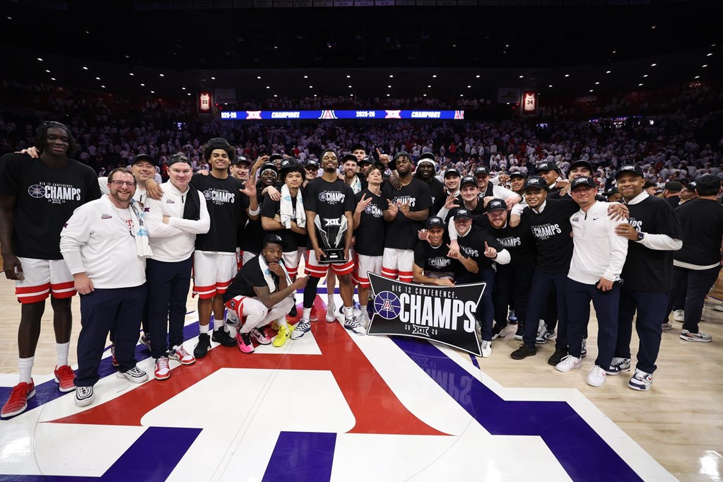 Arizona celebrates the Big 12 regular season championship on their home court Picture courtesy the Big 12. 